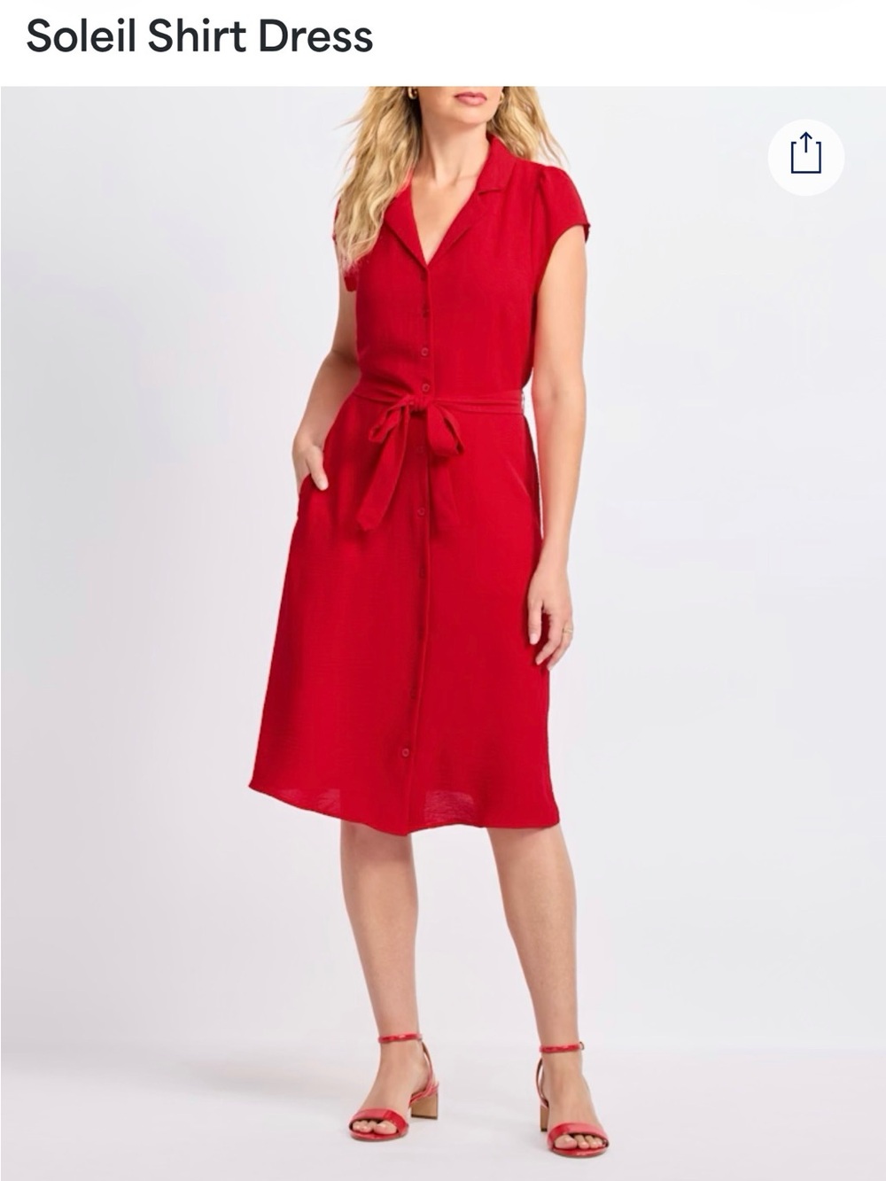 Soleil Red Shirt Midi Dress with Tie Waist